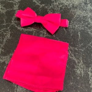 Hot pink bow tie and pocket square